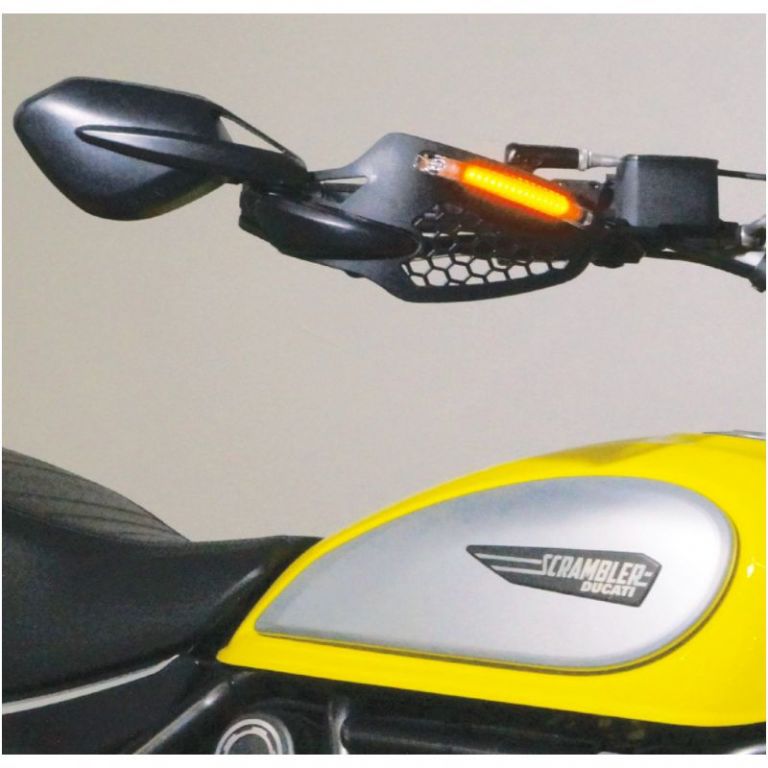 "Viper Shield Lever with Led and Mirror" UNIVERSAL BAR END REAR VIEW MIRROR (Left) black FAR